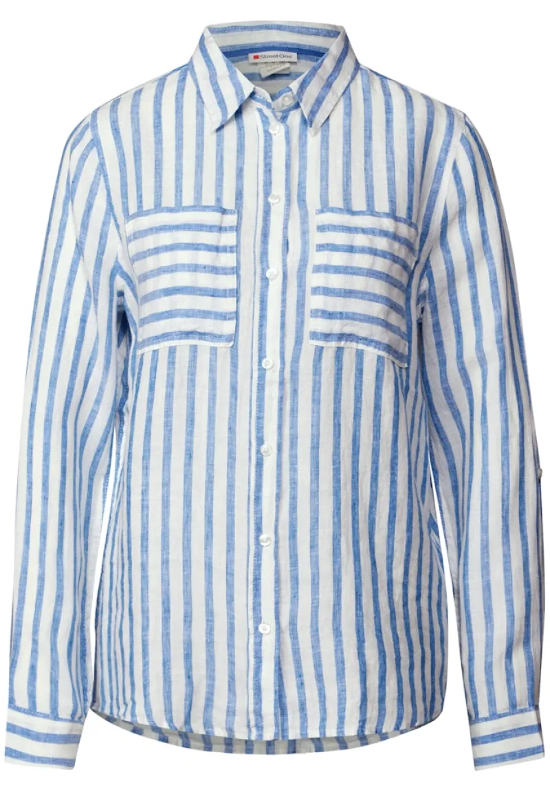 Street One Blusen*Gestreifte Leinenhemdbluse serenity blue