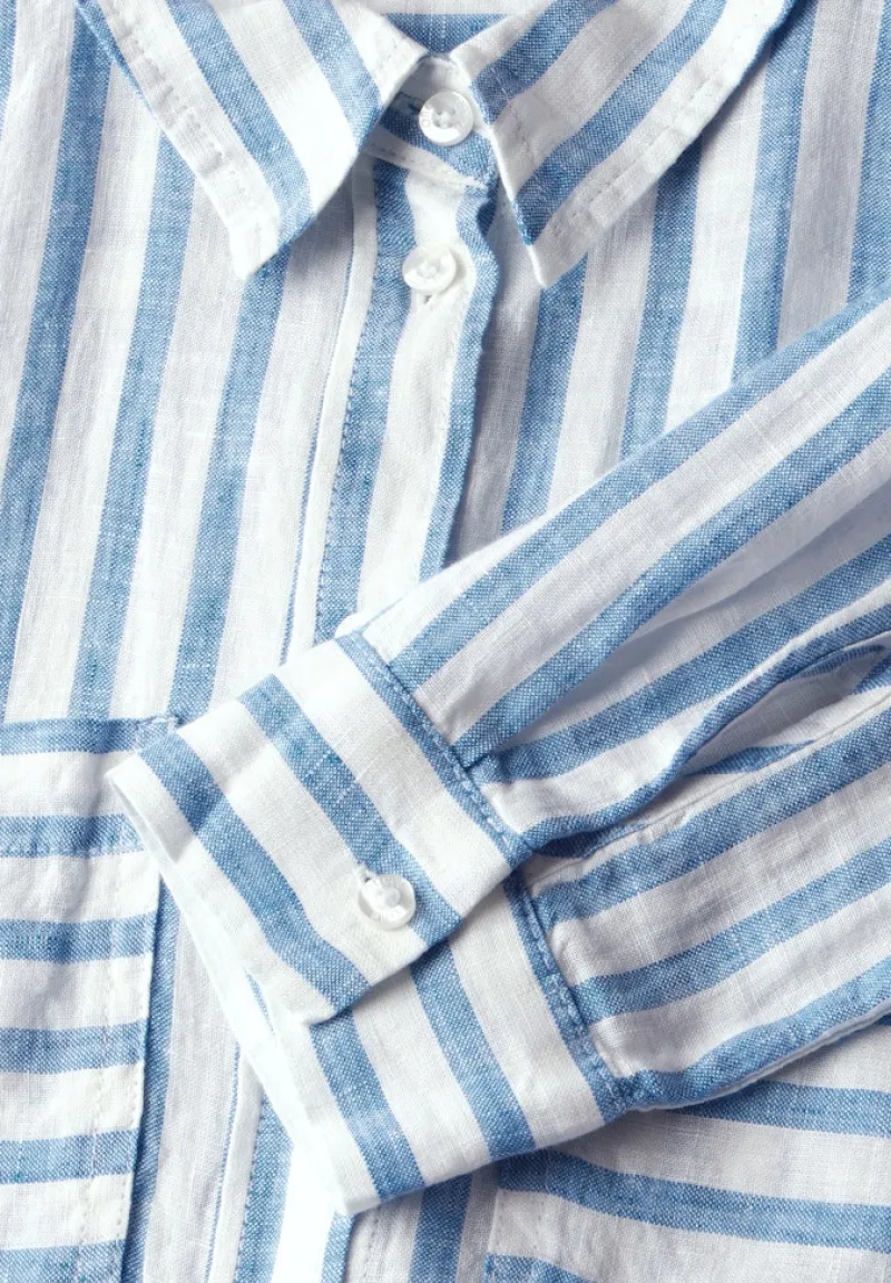 Street One Blusen*Gestreifte Leinenhemdbluse serenity blue