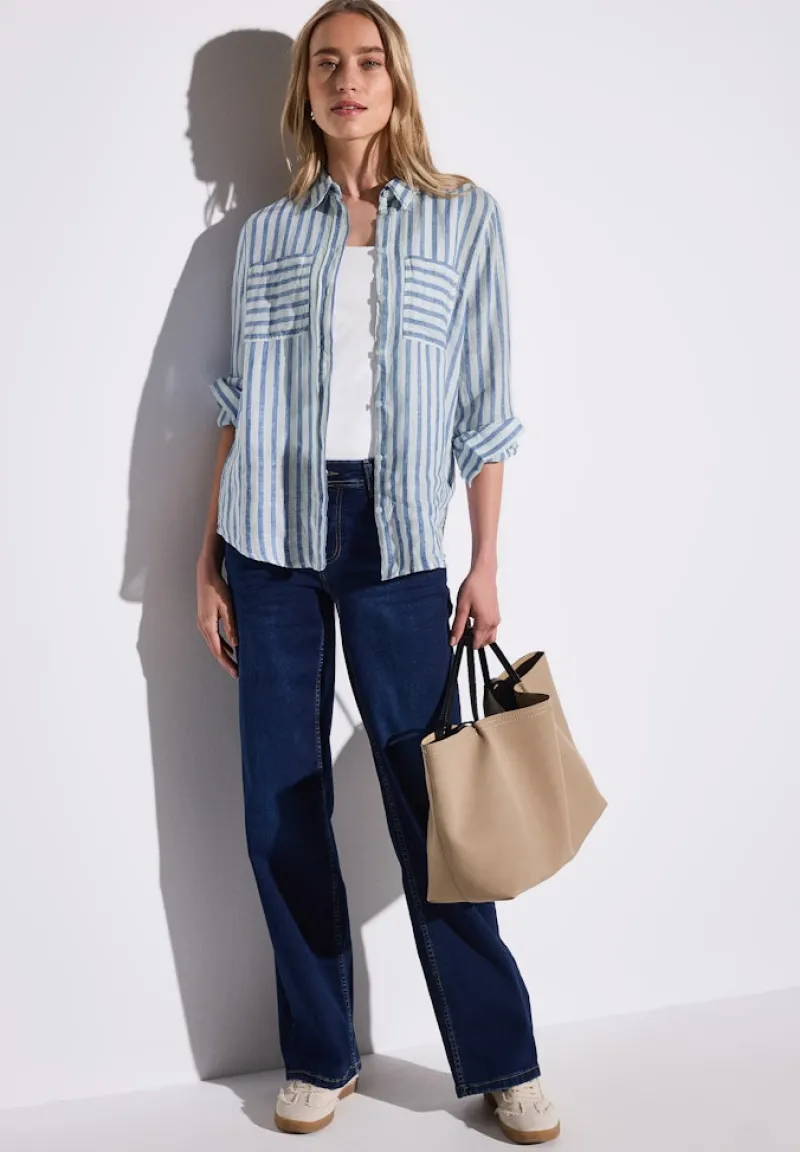 Street One Blusen*Gestreifte Leinenhemdbluse serenity blue