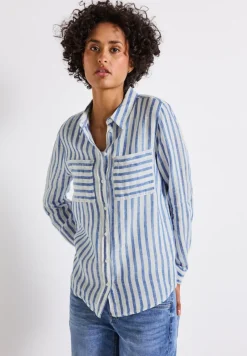 Street One Blusen*Gestreifte Leinenhemdbluse serenity blue