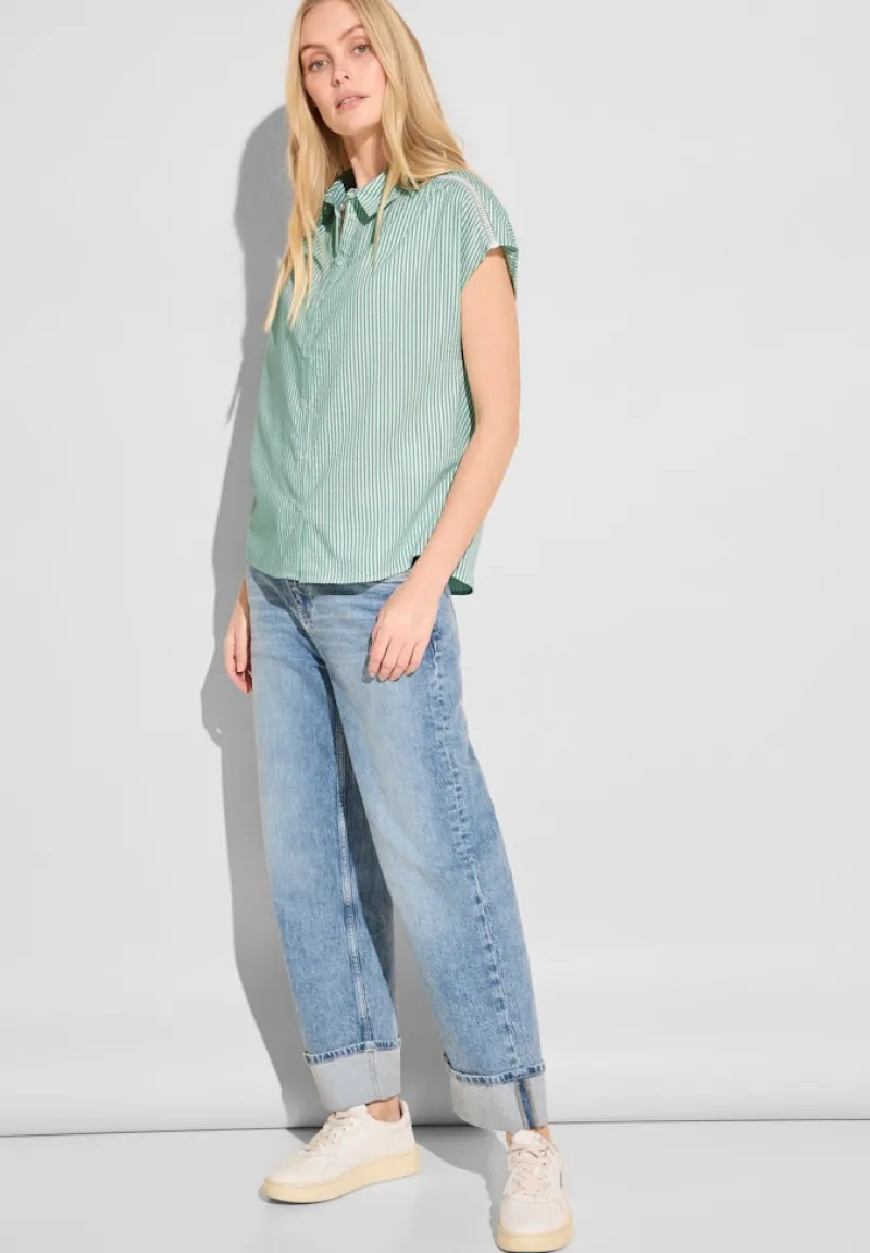 Street One Blusen*Gestreifte Sommer Bluse soft moss green