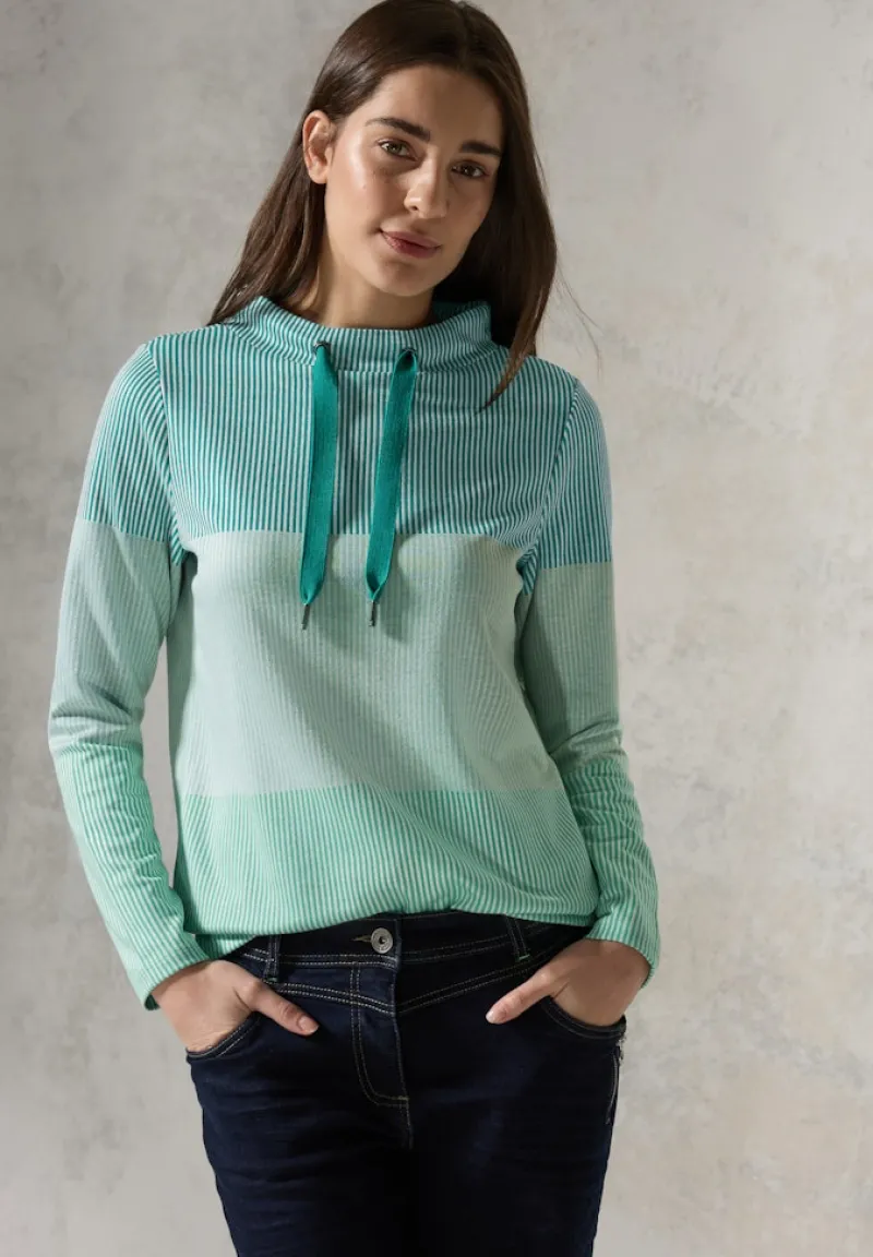Cecil Pullover & Sweatshirts*Gestreiftes Colorblock Shirt petrol green