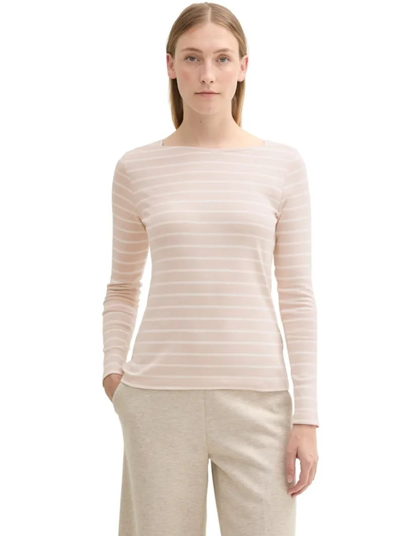 Tom Tailor Shirts*Gestreiftes Langarmshirt mit Bio-Baumwolle beige white stripe