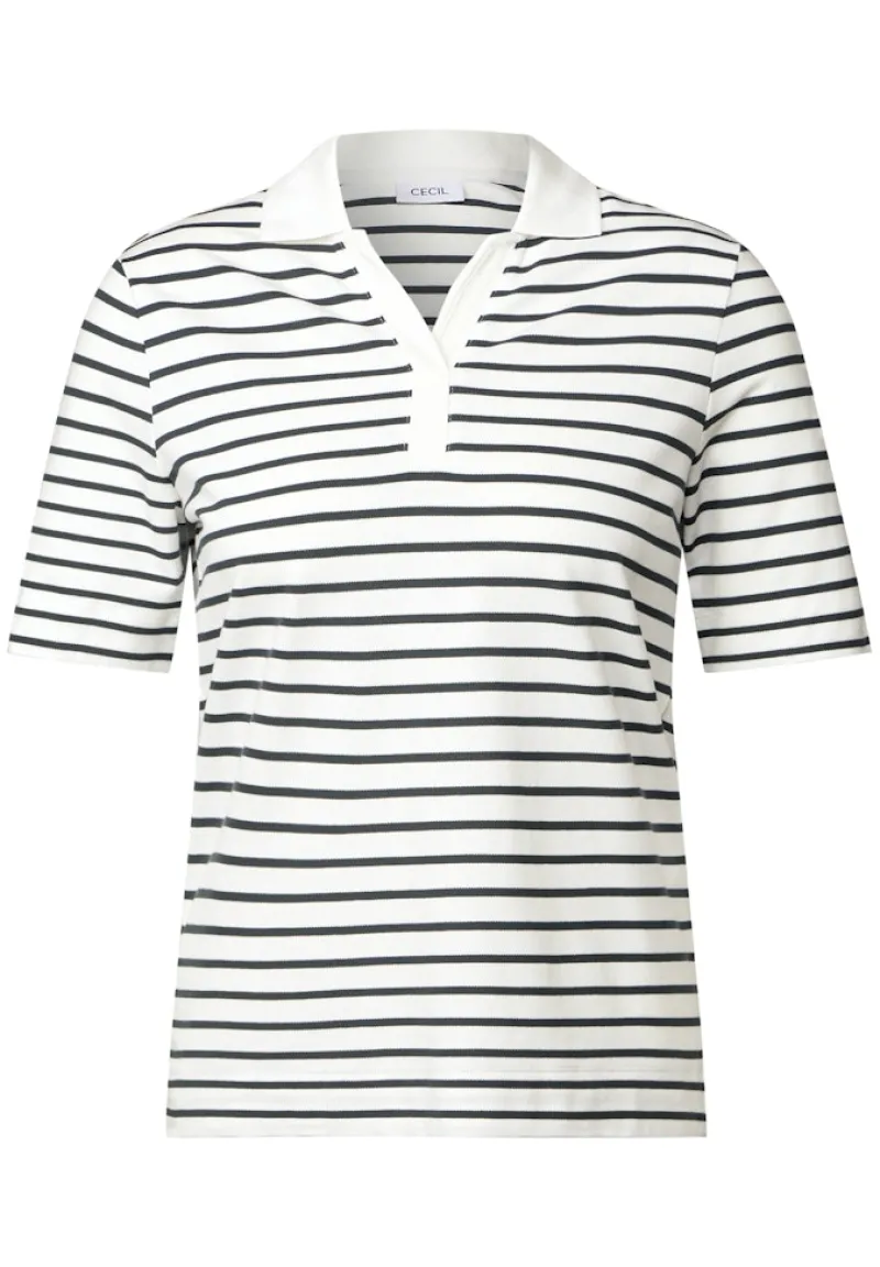 Cecil Shirts*Gestreiftes Piquée Poloshirt vanilla white