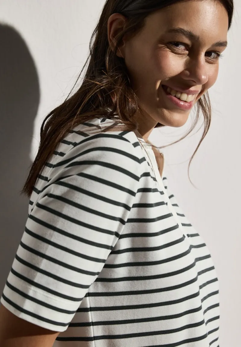 Cecil Shirts*Gestreiftes Piquée Poloshirt vanilla white