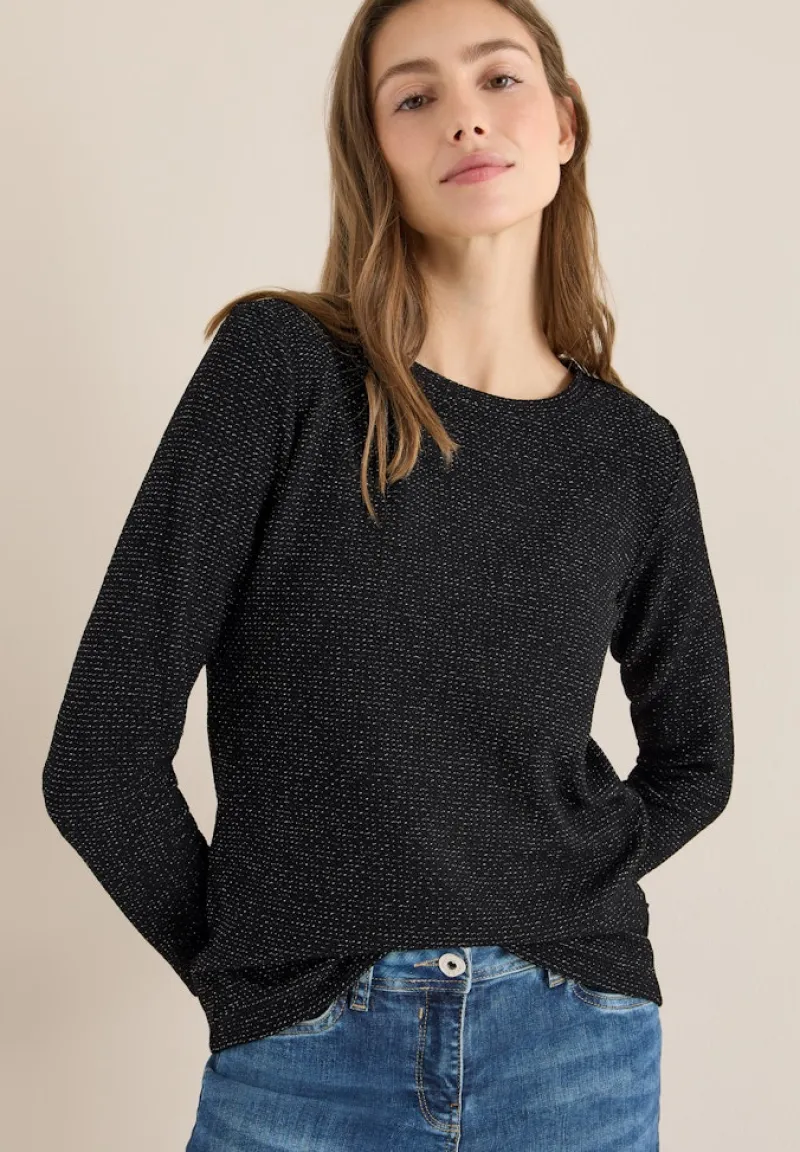 Cecil Shirts*Glitzer Strukturshirt Black