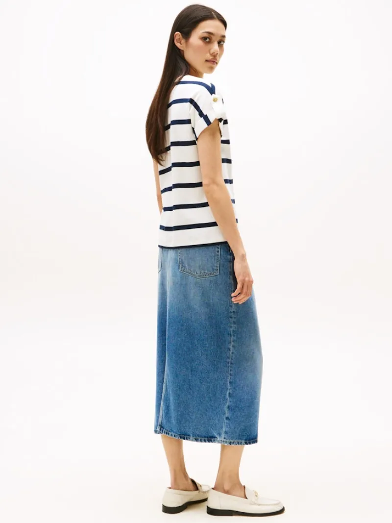 Tommy Hilfiger Shirts*GOLD BUTTON MDRN C-NK SS TEE ivory silk-dark night navy stp