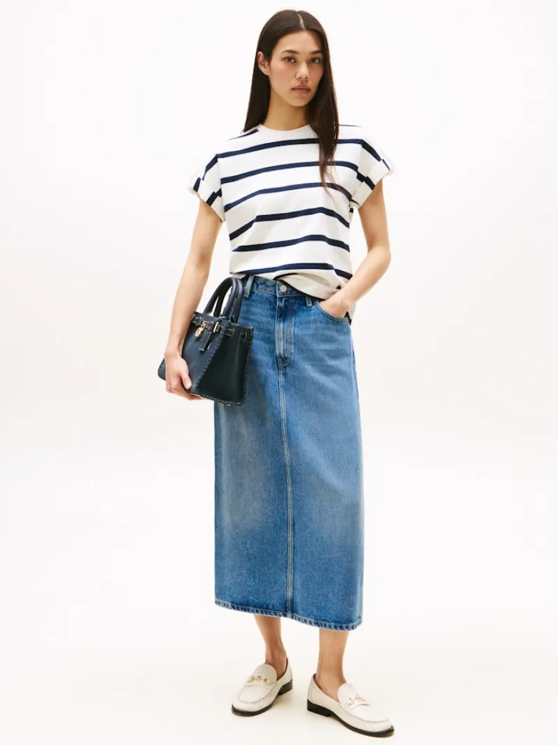 Tommy Hilfiger Shirts*GOLD BUTTON MDRN C-NK SS TEE ivory silk-dark night navy stp