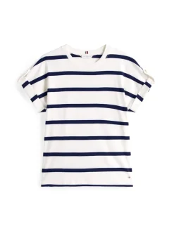 Tommy Hilfiger Shirts*GOLD BUTTON MDRN C-NK SS TEE ivory silk-dark night navy stp