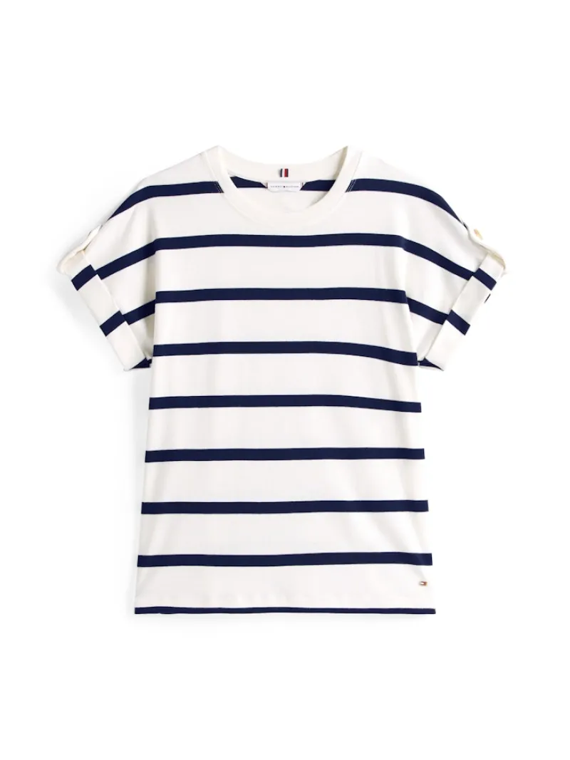 Tommy Hilfiger Shirts*GOLD BUTTON MDRN C-NK SS TEE ivory silk-dark night navy stp