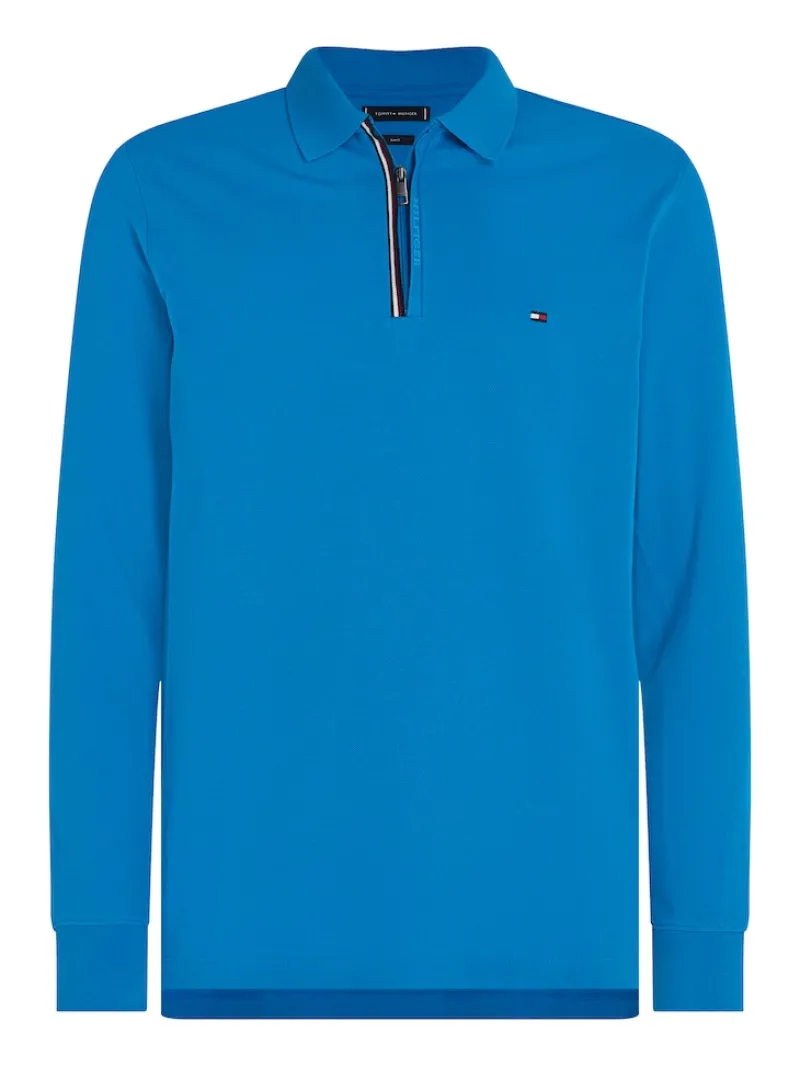 Tommy Hilfiger Shirts*GS ZIP RWB TIPPED L/S SLIM POLO cerulean aqua