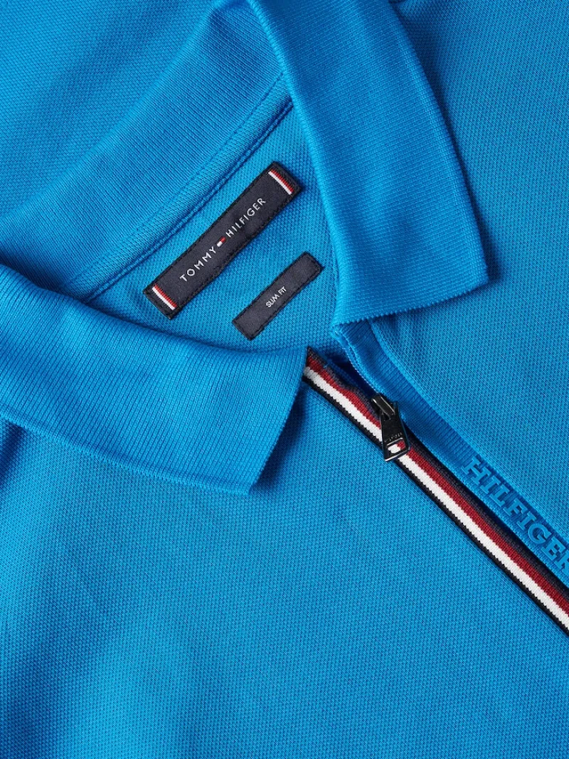 Tommy Hilfiger Shirts*GS ZIP RWB TIPPED L/S SLIM POLO cerulean aqua