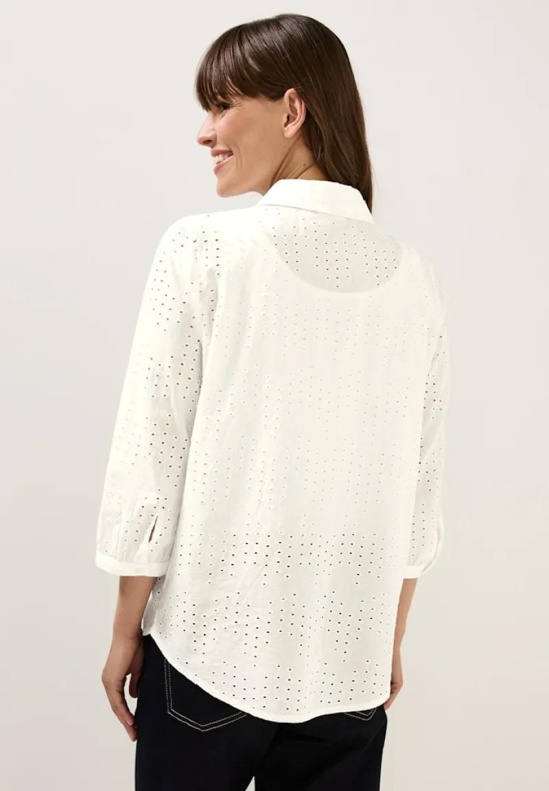 Cecil Blusen*Hemdbluse mit Lochstickerei vanilla white