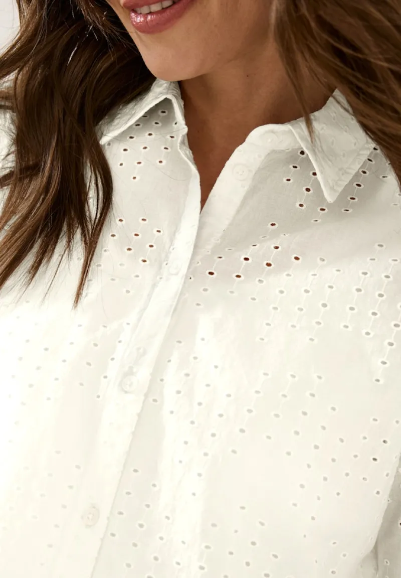 Cecil Blusen*Hemdbluse mit Lochstickerei vanilla white