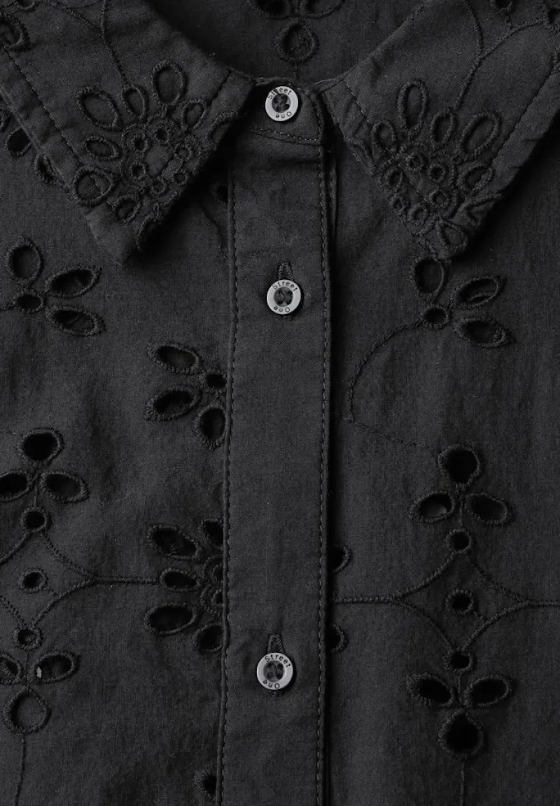 Street One Blusen*Hemdbluse mit Lochstickerei Black