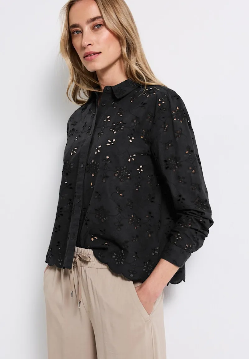 Street One Blusen*Hemdbluse mit Lochstickerei Black