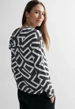 Cecil Shirts*Hoodie Langarmshirt black melange