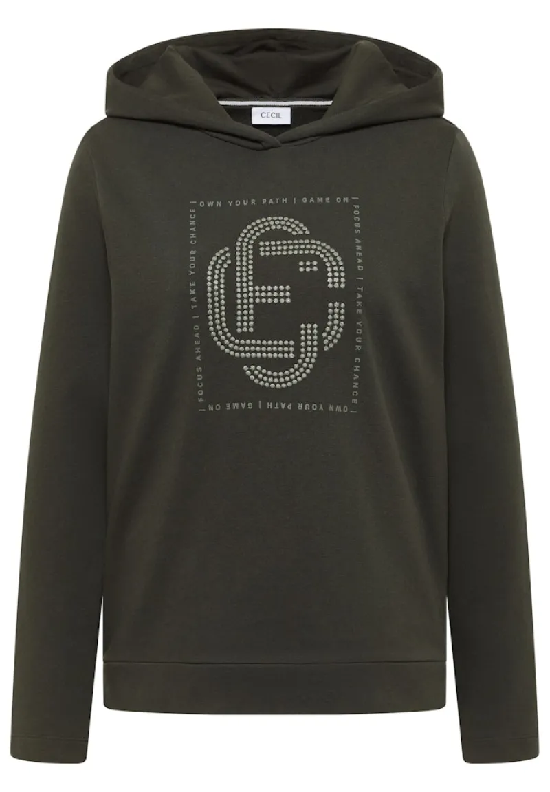 Cecil Shirts*Hoodie mit Schmucksteinen raw khaki