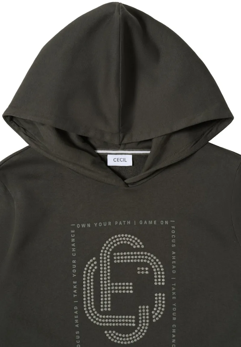 Cecil Shirts*Hoodie mit Schmucksteinen raw khaki