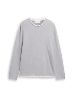 Tom Tailor Denim Pullover & Sweatshirts*2-in-1 Strickpullover aus Baumwolle light stone grey melange
