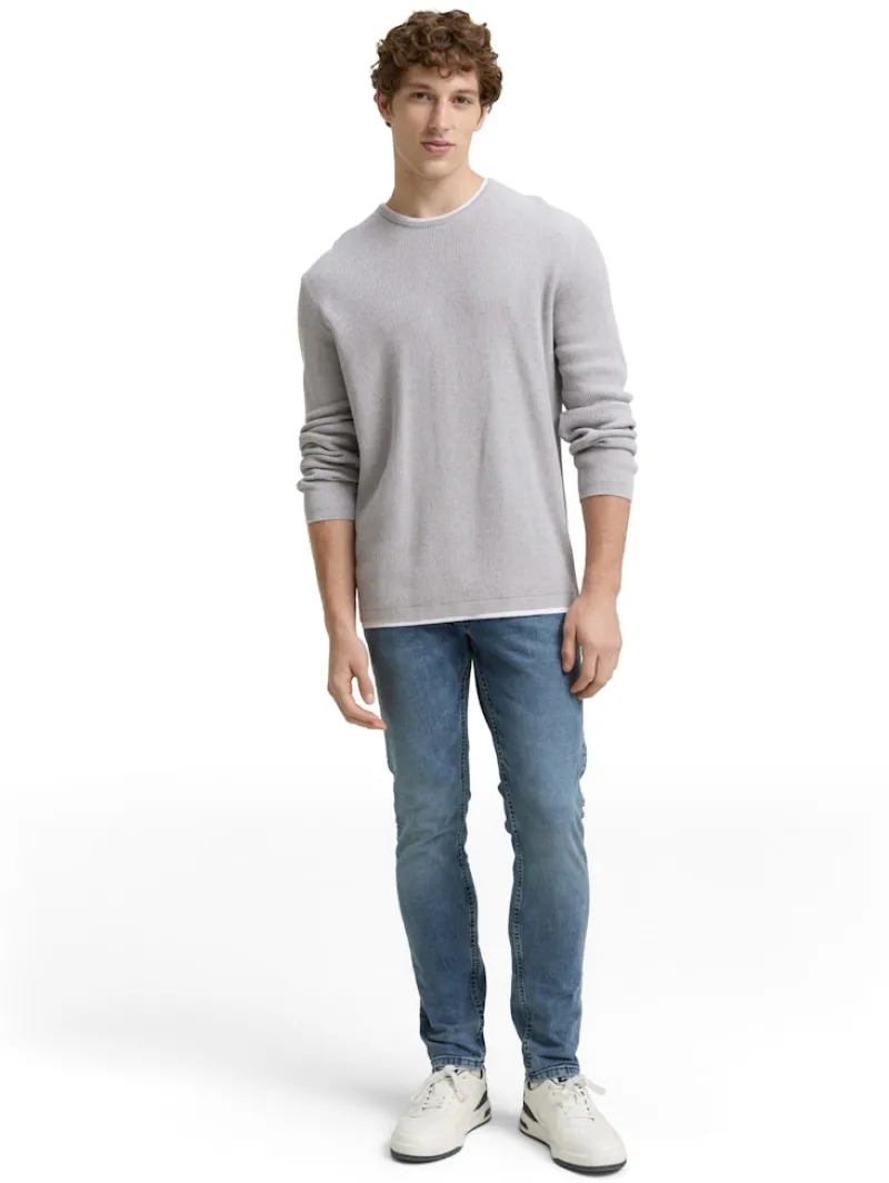 Tom Tailor Denim Pullover & Sweatshirts*2-in-1 Strickpullover aus Baumwolle light stone grey melange