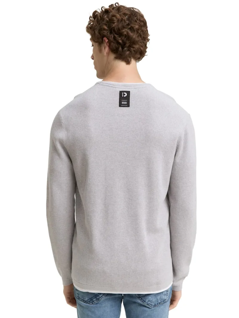 Tom Tailor Denim Pullover & Sweatshirts*2-in-1 Strickpullover aus Baumwolle light stone grey melange