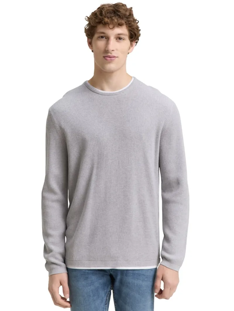 Tom Tailor Denim Pullover & Sweatshirts*2-in-1 Strickpullover aus Baumwolle light stone grey melange