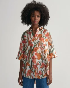 Gant Blusen*Iris Baumwoll Seiden Kurzarmbluse mit Print eggshell