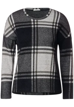 Cecil Shirts*Jacquard Karoshirt Black