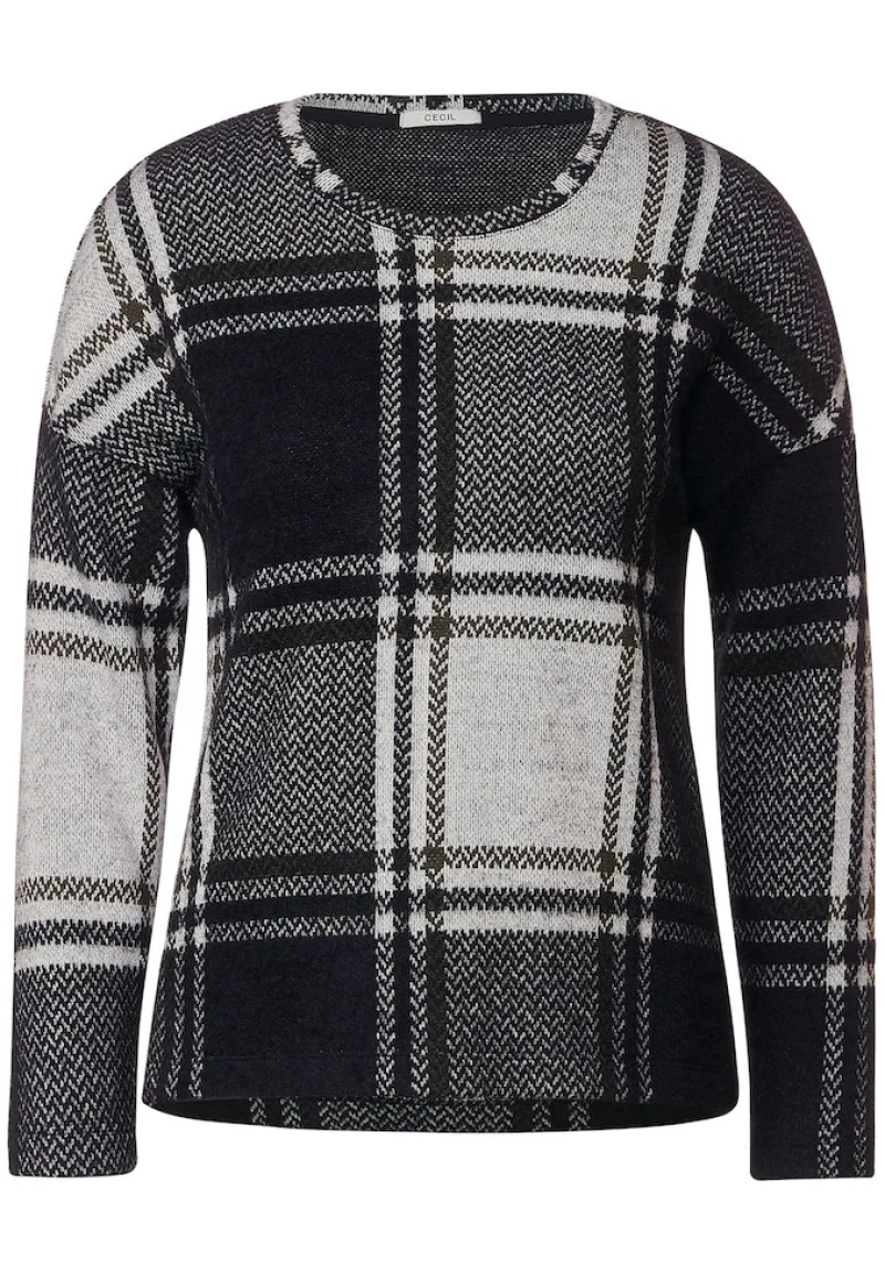 Cecil Shirts*Jacquard Karoshirt Black