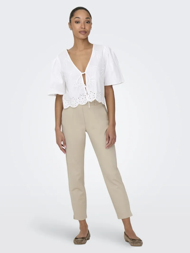 JDY Blusen*ALICE S/S TIE TOP WVN Bright White