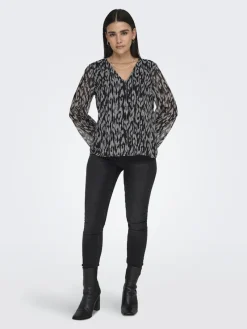 JDY Blusen*CODY L/S V-NECK TOP WVN DIA Black