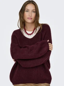 JDY Pullover & Sweatshirts*DINEA L/S REVERSIBLE PULLOV. KNT NOOS cabernet