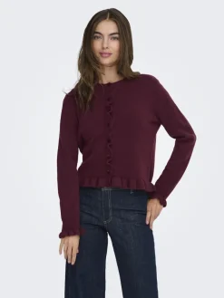 JDY Pullover & Sweatshirts*LETTY L/S ON FRILL CARDIGAN KNT NOOS maroon banner