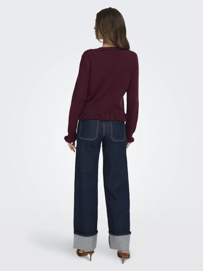 JDY Pullover & Sweatshirts*LETTY L/S ON FRILL CARDIGAN KNT NOOS maroon banner