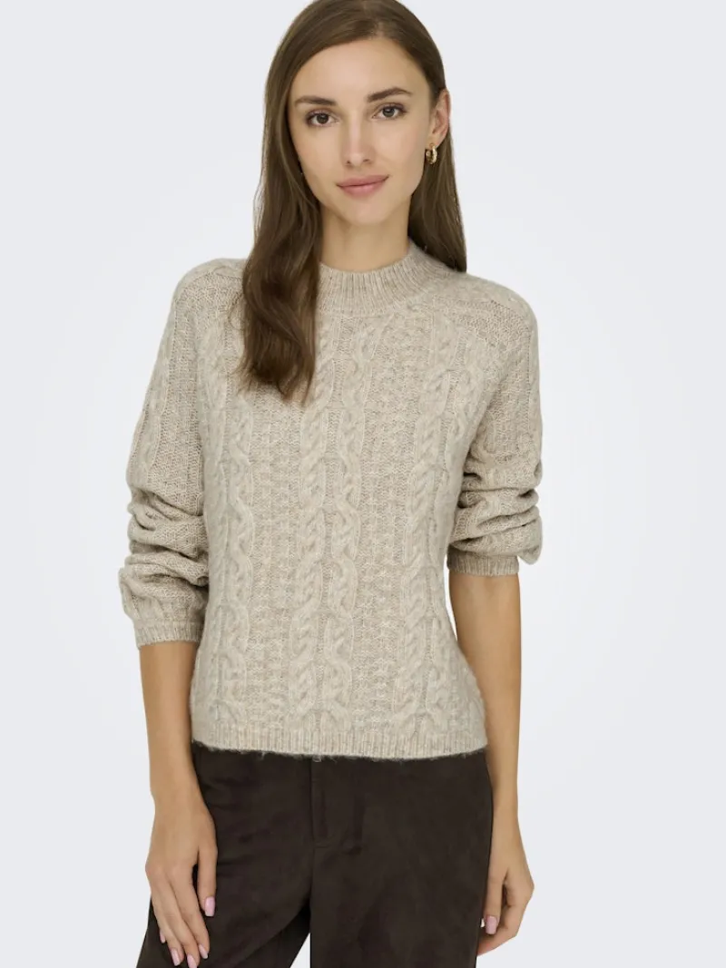 JDY Pullover & Sweatshirts*SILJA L/S HN CABLE PULLOVER KNT oatmeal