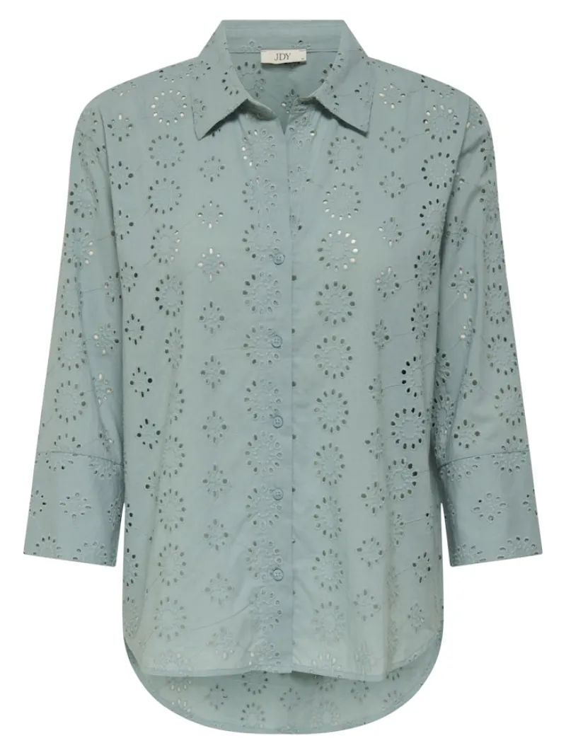 JDY Blusen*TALLIE 3/4 LONG SHIRT WVN NOOS silver blue
