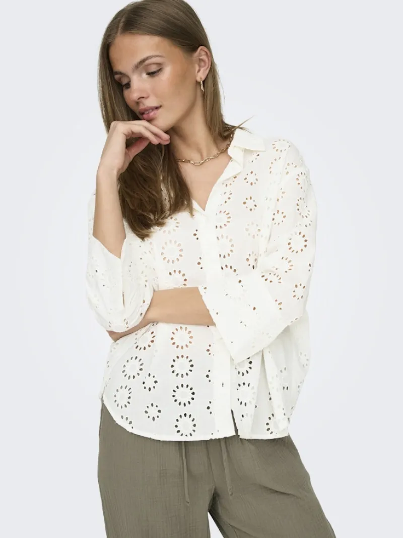 JDY Blusen*TALLIE 3/4 LONG SHIRT WVN NOOS Cloud Dancer