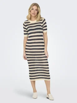 JDY Kleider*TIKKA IVY 2/4 O-NECK STRIPE DRESS KNT sandshell2