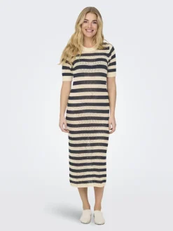 JDY Kleider*TIKKA IVY 2/4 O-NECK STRIPE DRESS KNT sandshell2
