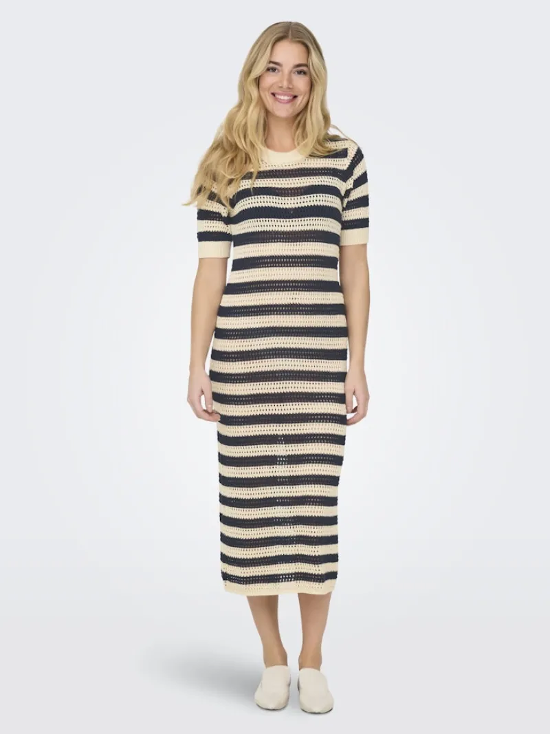 JDY Kleider*TIKKA IVY 2/4 O-NECK STRIPE DRESS KNT sandshell2
