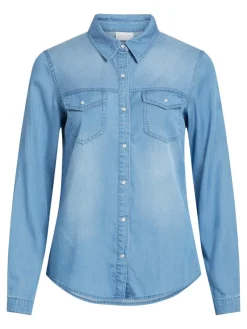Vila Blusen*Jeansbluse Medium Blue Denim