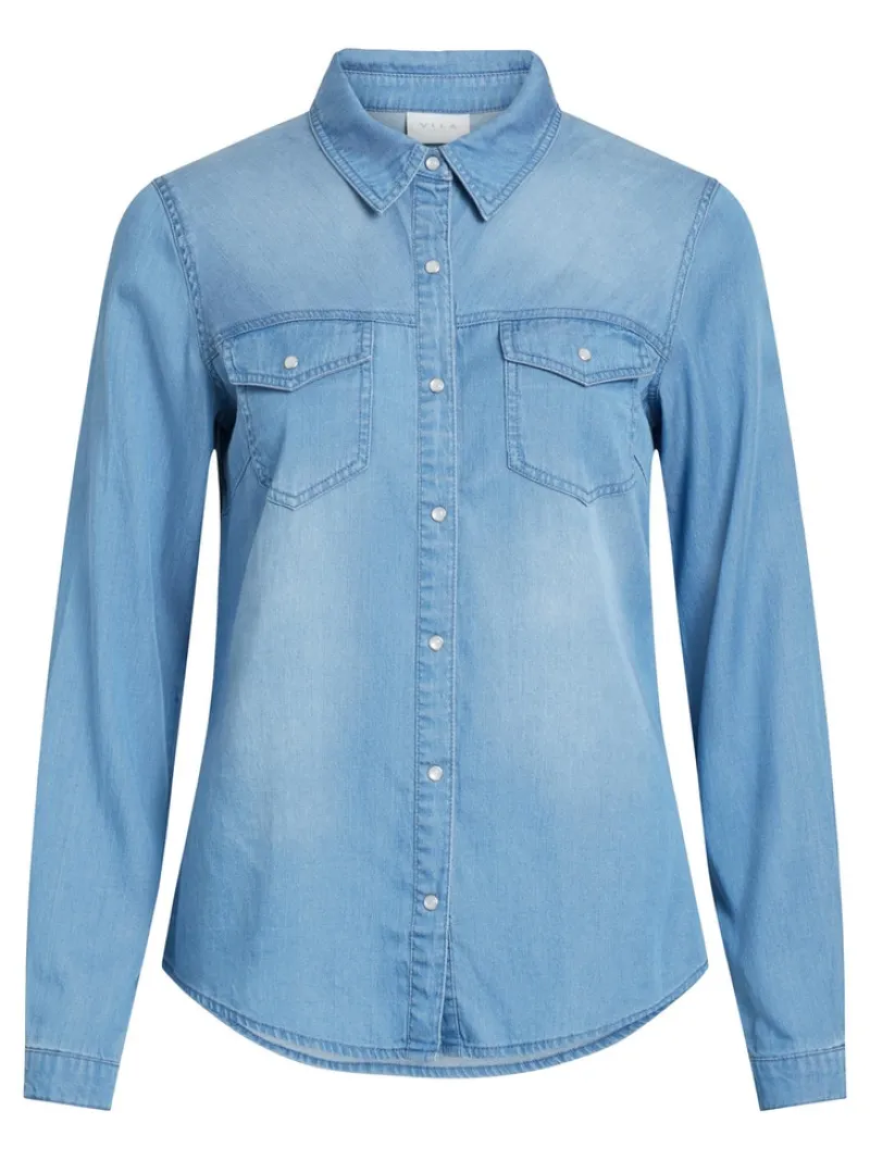 Vila Blusen*Jeansbluse Medium Blue Denim