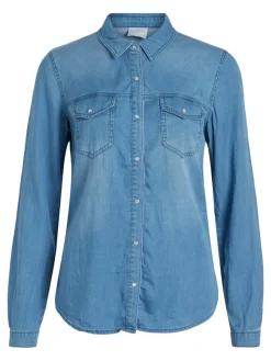 Vila Blusen*Jeansbluse Medium Blue Denim