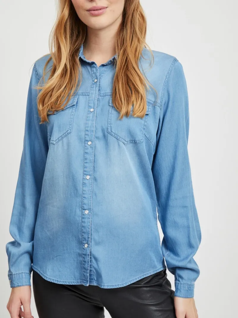 Vila Blusen*Jeansbluse Medium Blue Denim