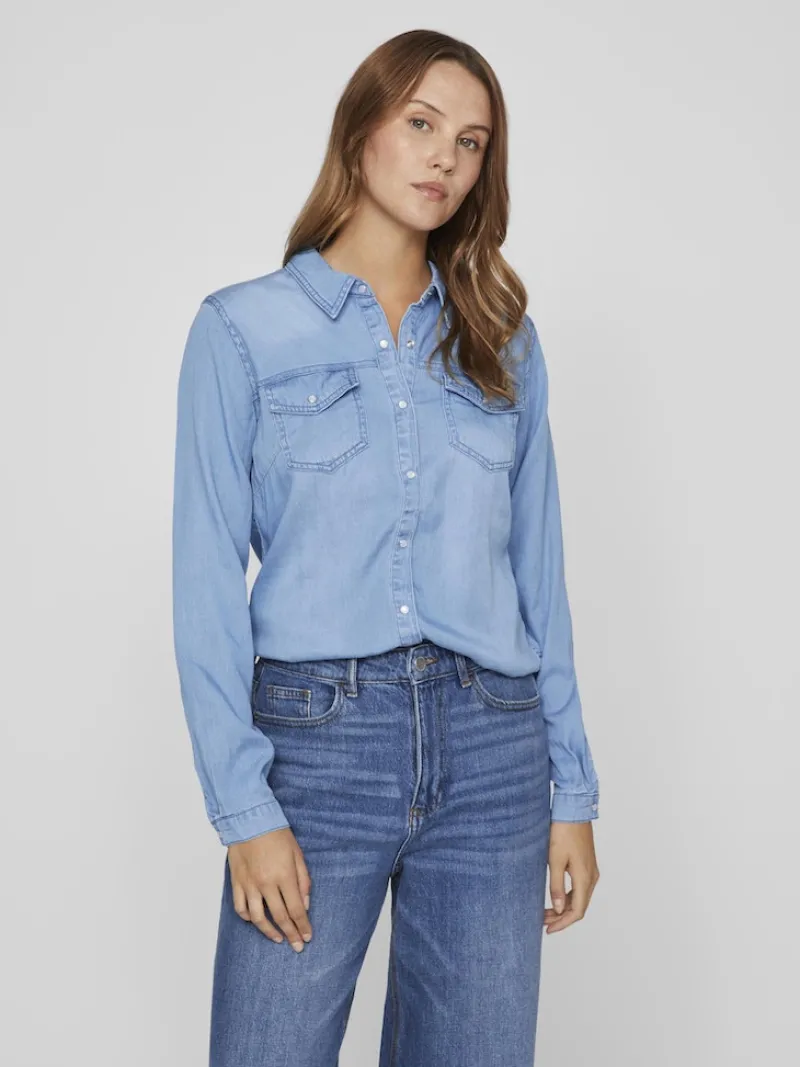 Vila Blusen*Jeansbluse Medium Blue Denim