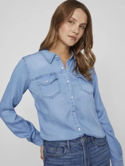 Vila Blusen*Jeansbluse Medium Blue Denim