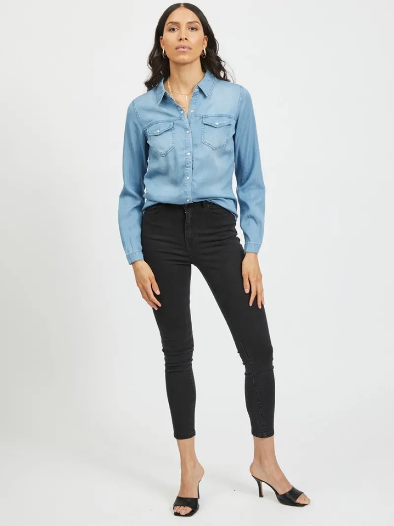 Vila Blusen*Jeansbluse Medium Blue Denim