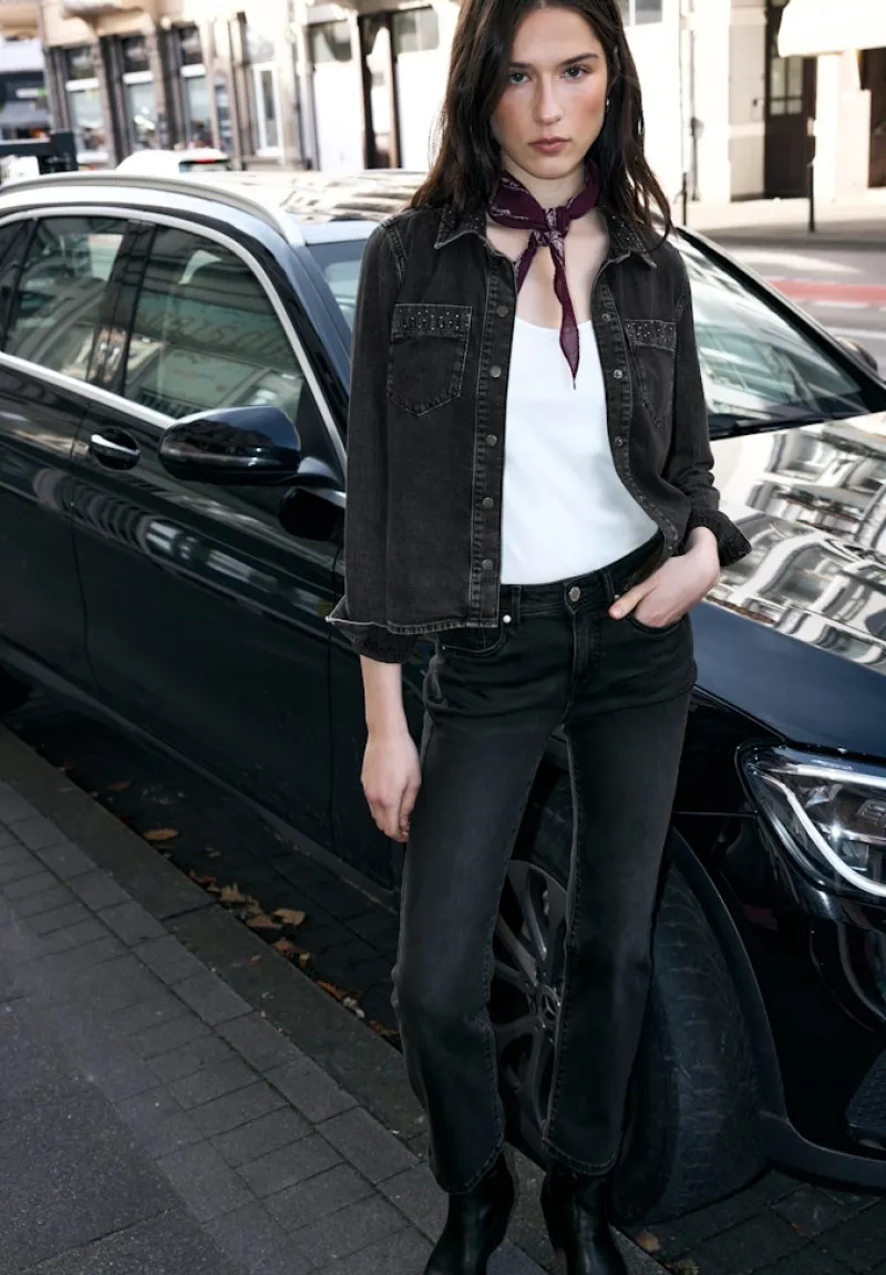 STREET ONE STUDIO Blusen*Jeanshemd mit Glitzerdetails black random washed