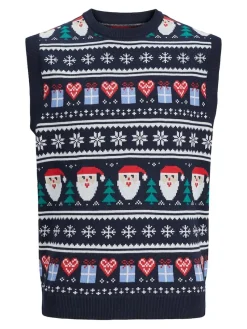 Jack & Jones Pullover & Sweatshirts*JORFESTIVE XMAS KNIT VEST CREW NECK blau2